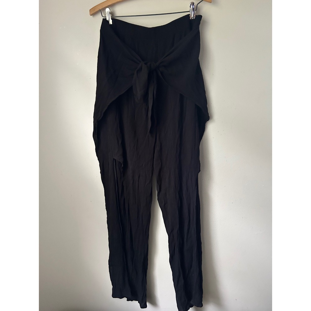 Kona Sol Black Tie Waist Pants Flowy Split  Leg Casual Beach‎ Cover Up Vacation
